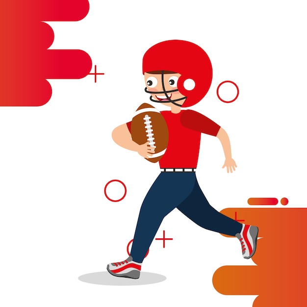 Vector boy playing american football running sport kids activity