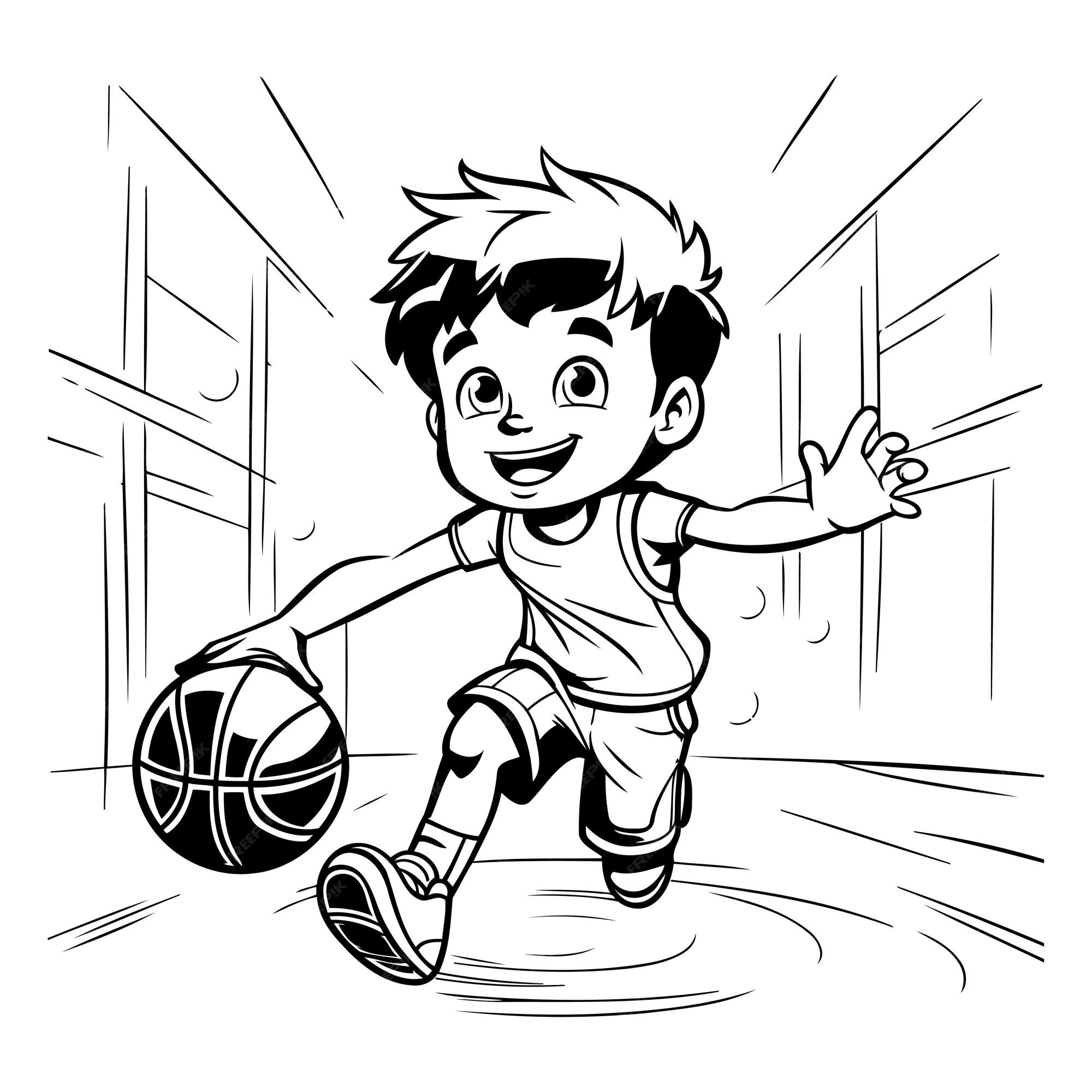 Premium Vector Boy playing basketball black and white vector Premium Vector Boy playing basketball black and white vector