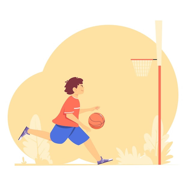 Boy Playing Basketball In Flat Design Style