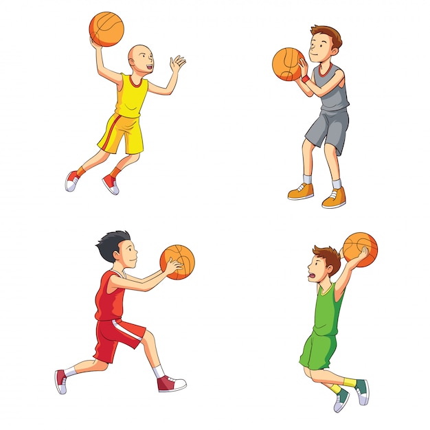 Vector boy playing basketball