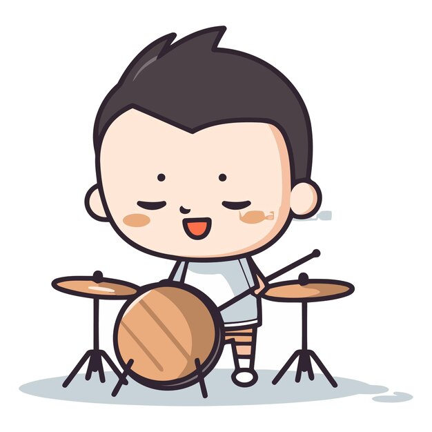 벡터 드럼을 연주하는 소년 캐릭터 디자인 귀고 재미있는 만화 터 일러스트레이션