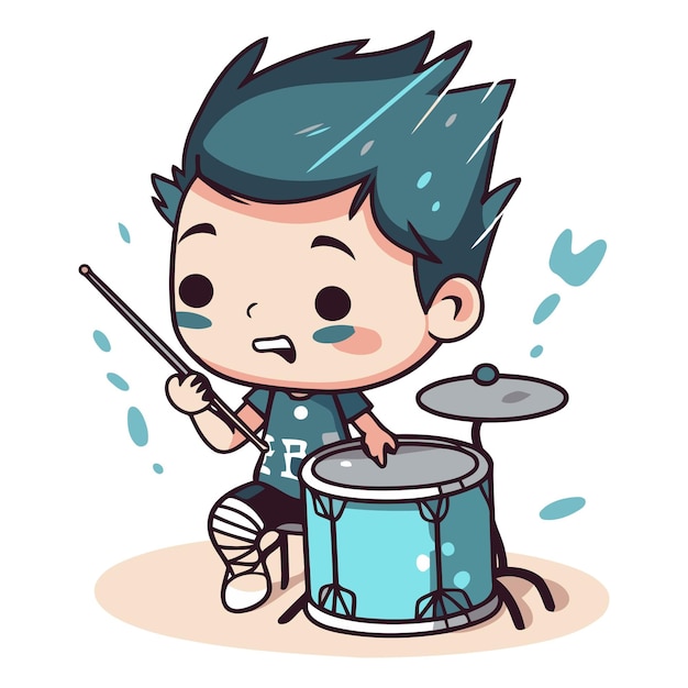 Vettore ragazzo che suona la batteria illustrazione vettoriale ragazzo caricaturistico carino che suona il tamburo