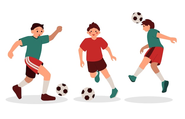 孤立したサッカーサッカー選手のスポーツキャラクターを再生する少年