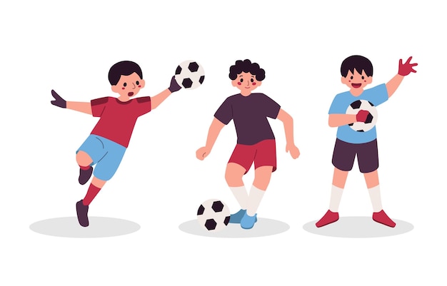 孤立したサッカーサッカー選手のスポーツキャラクターを再生する少年