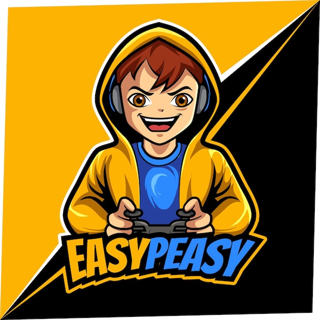 Boy playing game gamer logo