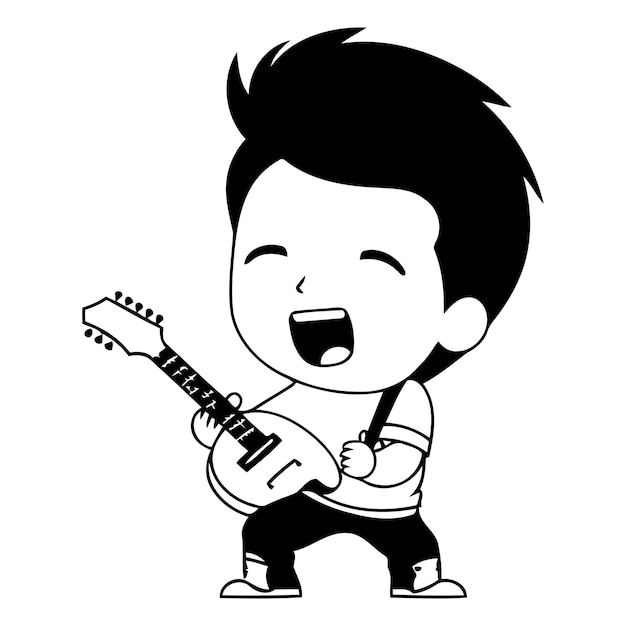 Boy playing guitar vector illustration Cute cartoon boy playing guitar