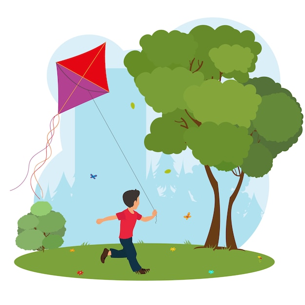 Boy playing kite.