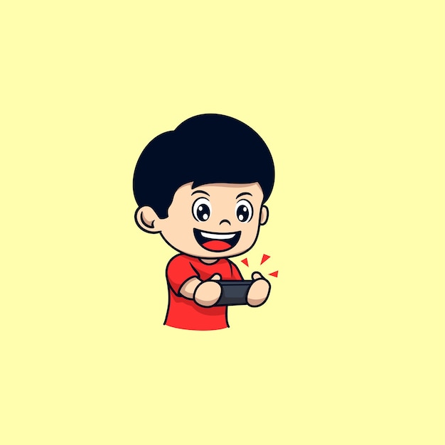 Vector boy playing mobile gaming cartoon