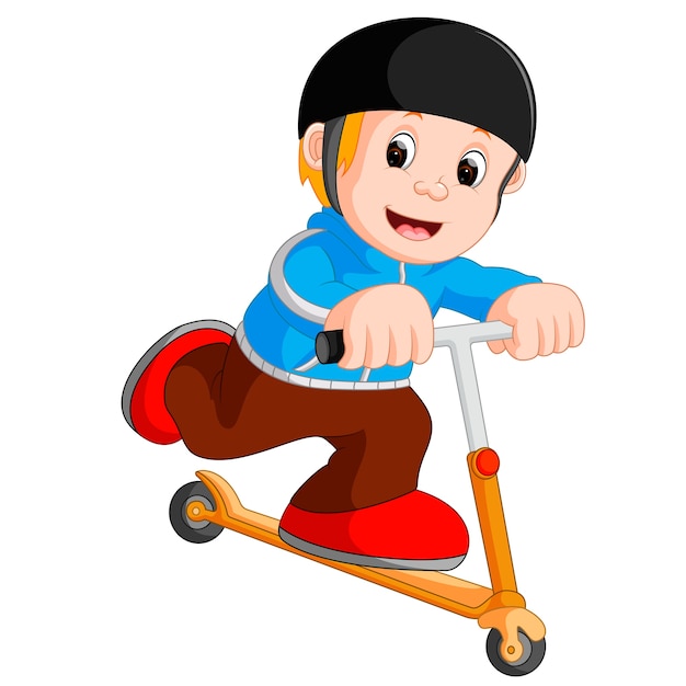 A boy playing push bicycle