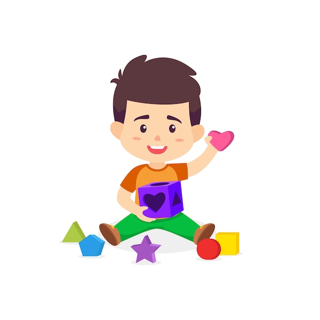 Vector boy playing puzzle box vector cartoon