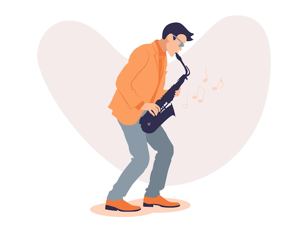 Vector boy playing saxophone