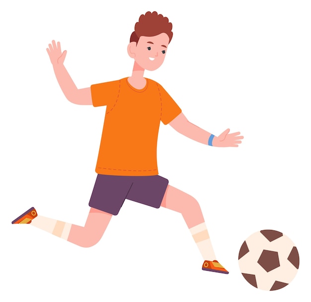 Vector boy playing soccer active sport kid with ball