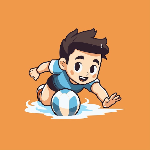 Boy playing soccer vector illustration Cartoon boy kicking a soccer ball