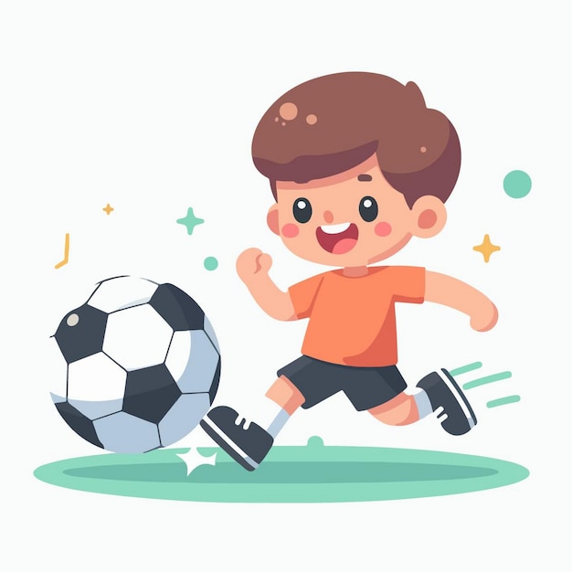 Vector a boy playing soccer with a soccer ball and a boy in an orange shirt