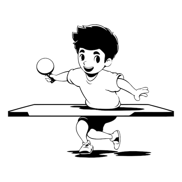 Ragazzo che gioca a tennis da tavolo illustrazione vettoriale di cartoni animati ideale per la stampa su tessuto e carta o per la decorazione