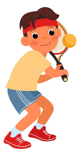 Boy playing tennis cartoon kid outdoor activity