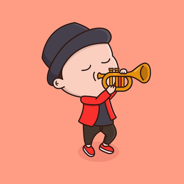 Boy playing trumpet cartoon