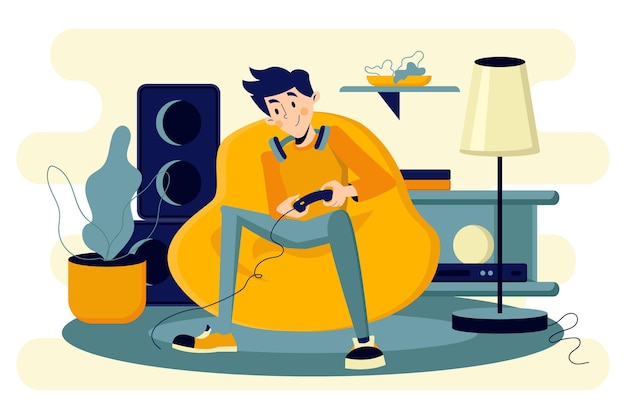 Boy playing video game vector illustration