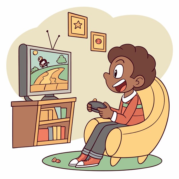 boy playing video games vector