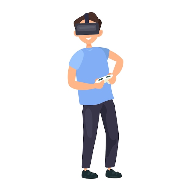boy playing vr game illustration in color cartoon style