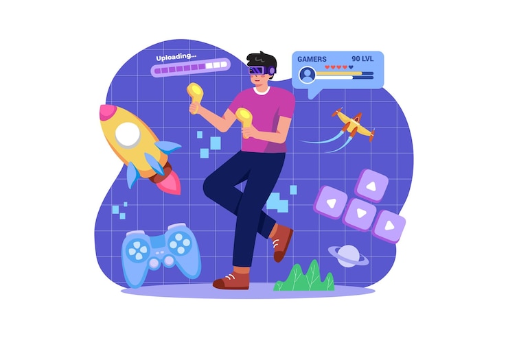 Vector boy playing vr game