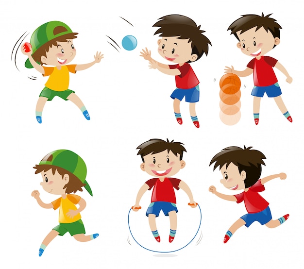 Boy playing with ball and jumping rope