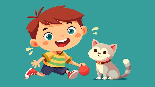 Boy Playing With Cat on Blue Background