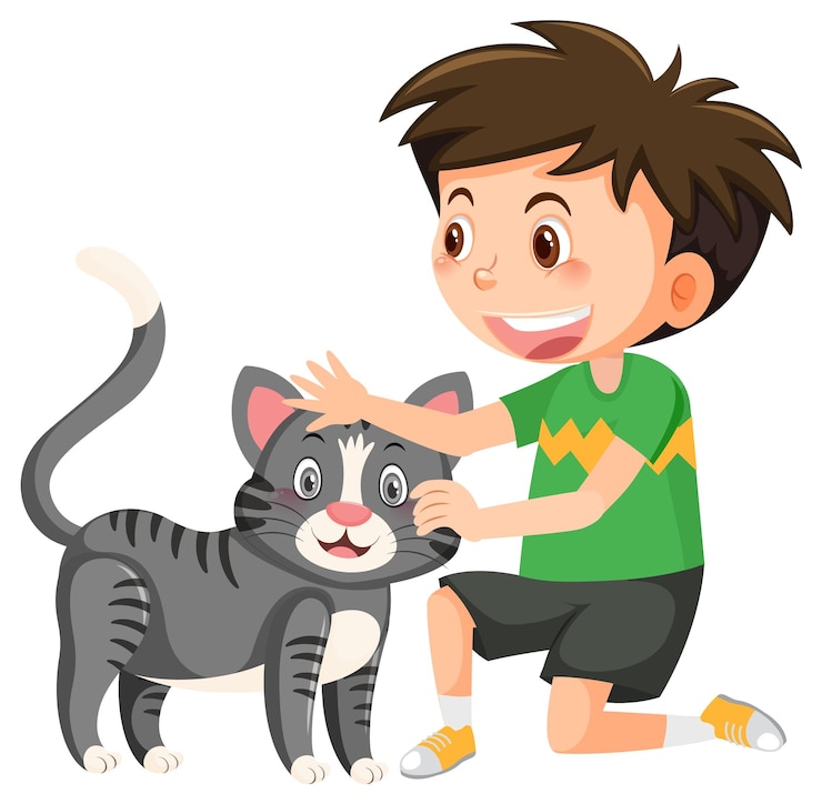वेक्टर a boy playing with cute cat