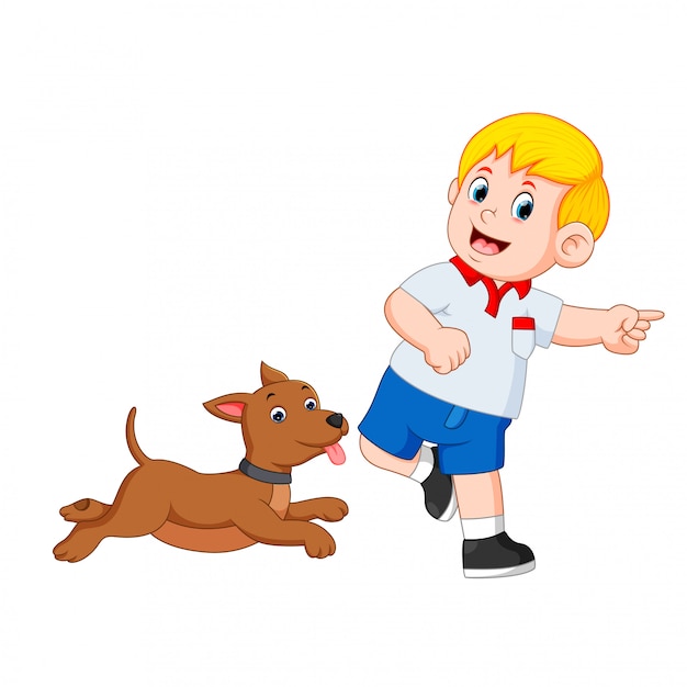 Boy playing with his dog