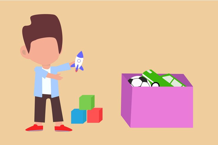 Vector a boy playing with a rocket toy illustration