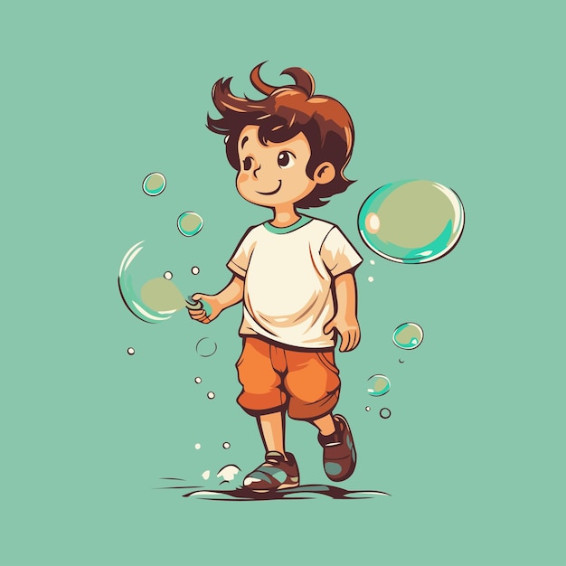 Vector boy playing with soap bubbles vector illustration of a boy blowing soap bubbles