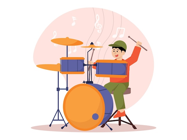 Boy Practicing Drum Illustration