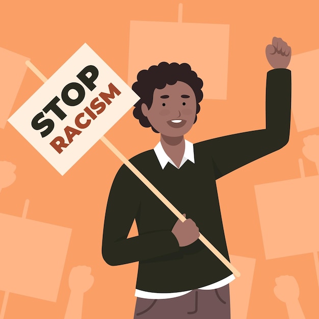 Boy protesting against racism illustration