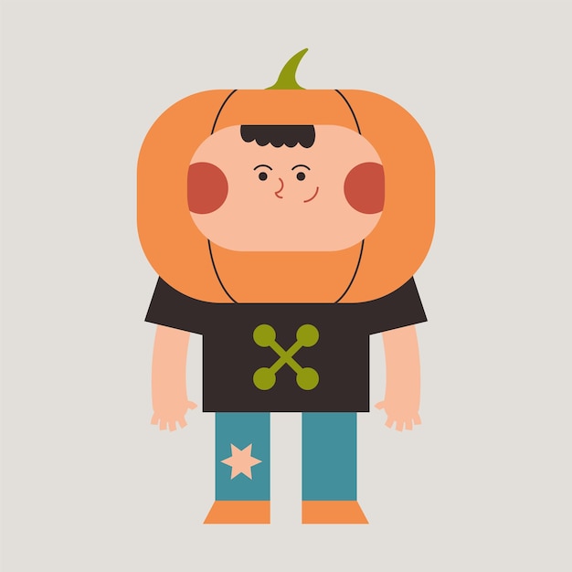 Boy in pumpkin Halloween costumes vector cartoon character isolated on background