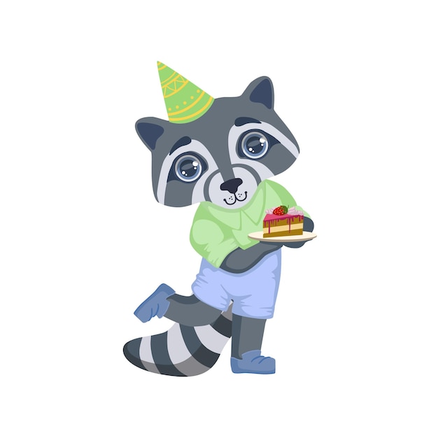 Boy raccoon with birthday cake