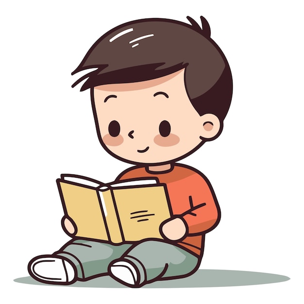 Vector boy reading a book of a boy reading a book