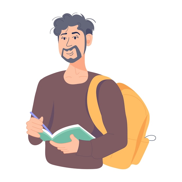 Vector boy reading a book flat illustration