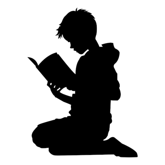 Vettore ragazzo che legge la sagoma del libro su bianco