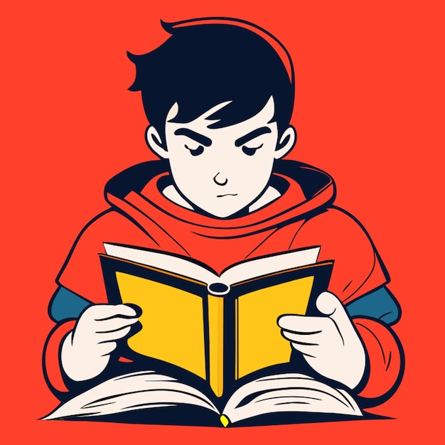 Vector boy reading comic book vector illustration