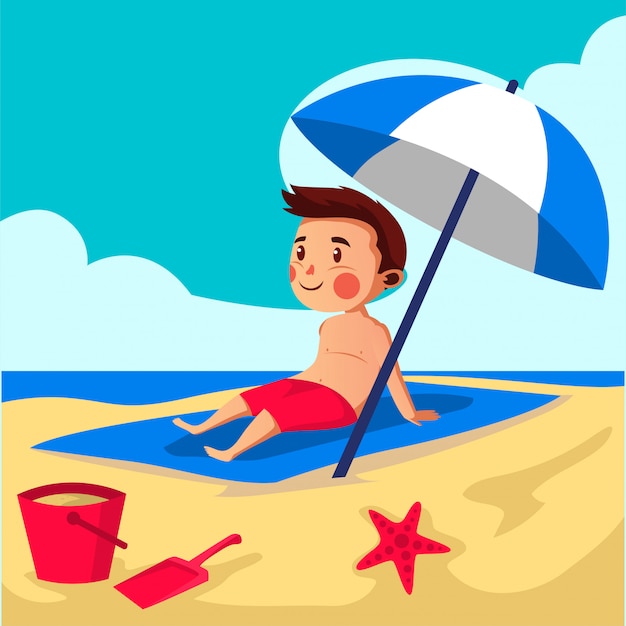 Boy relax on the beach illustration