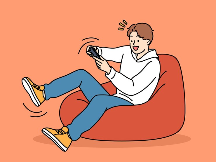 Vector 소년은 집에서 비디오 게임을 하며 휴식을 취합니다.