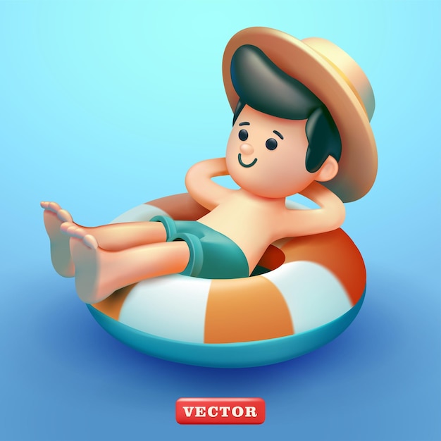 Boy relaxing on a float 3d vector suitable for vacation summer and design elements