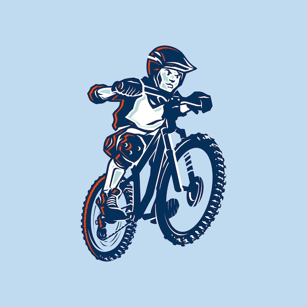 A boy rides a mountain bike icon vector illustration