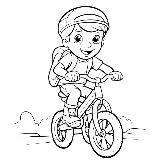 어린이를 위한 자전거를 타는 소년 색칠공부 페이지