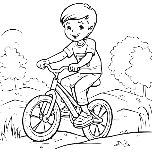 Boy Riding Bicycle Coloring Page for Kids