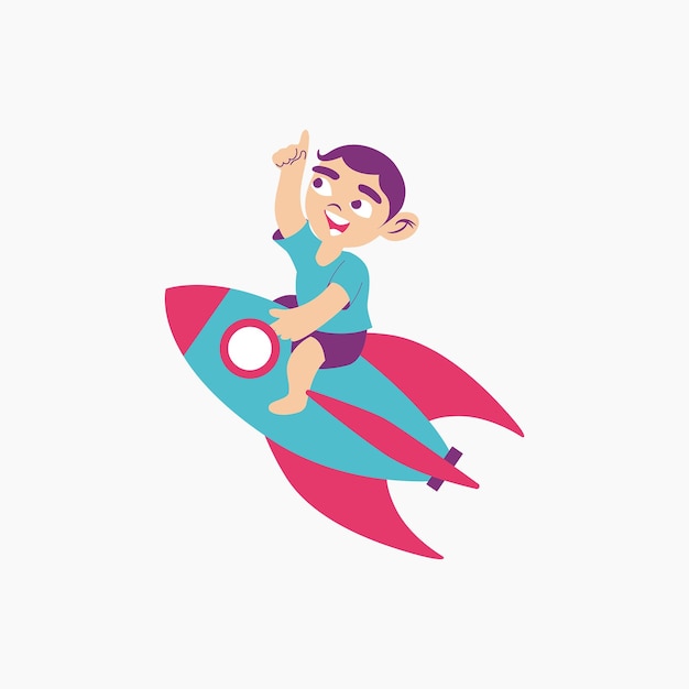 A Boy Riding A Rocket Illustration