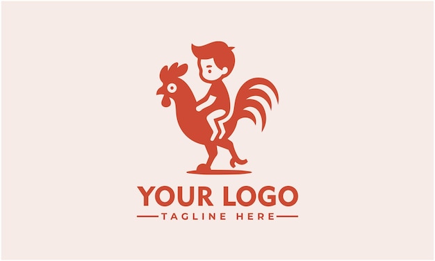 Boy Riding Rooster Logo Vector Dynamisch en speels ontwerp Logo Vector Rooster