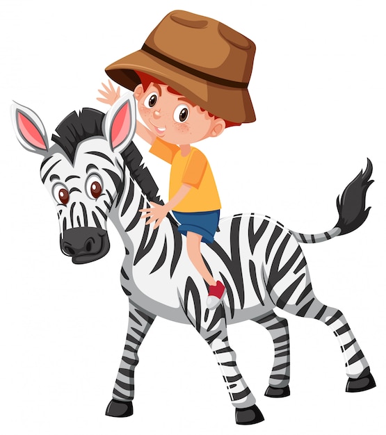 A boy riding zebra