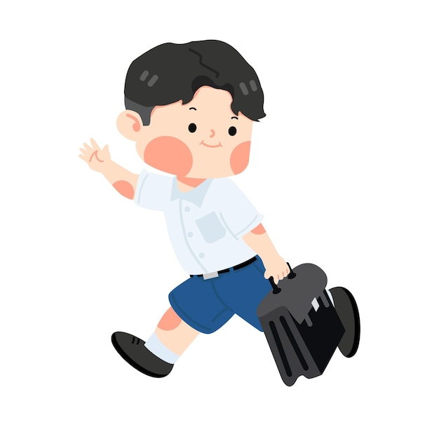 Boy running to school cartoon