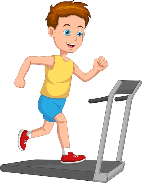 Boy running on treadmill